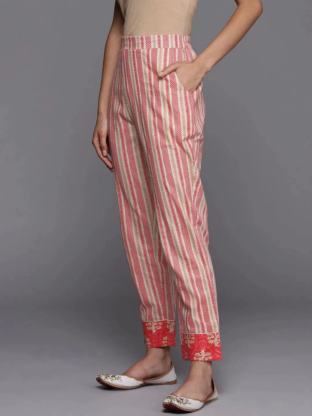 Pink Striped Cotton Trousers - Libas