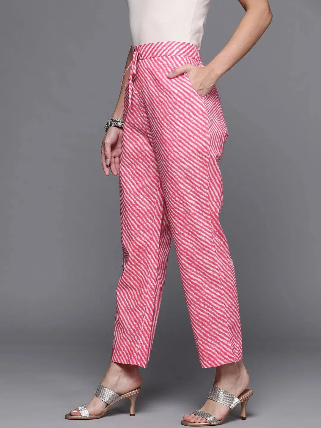 Pink Striped Cotton Trousers - Libas 