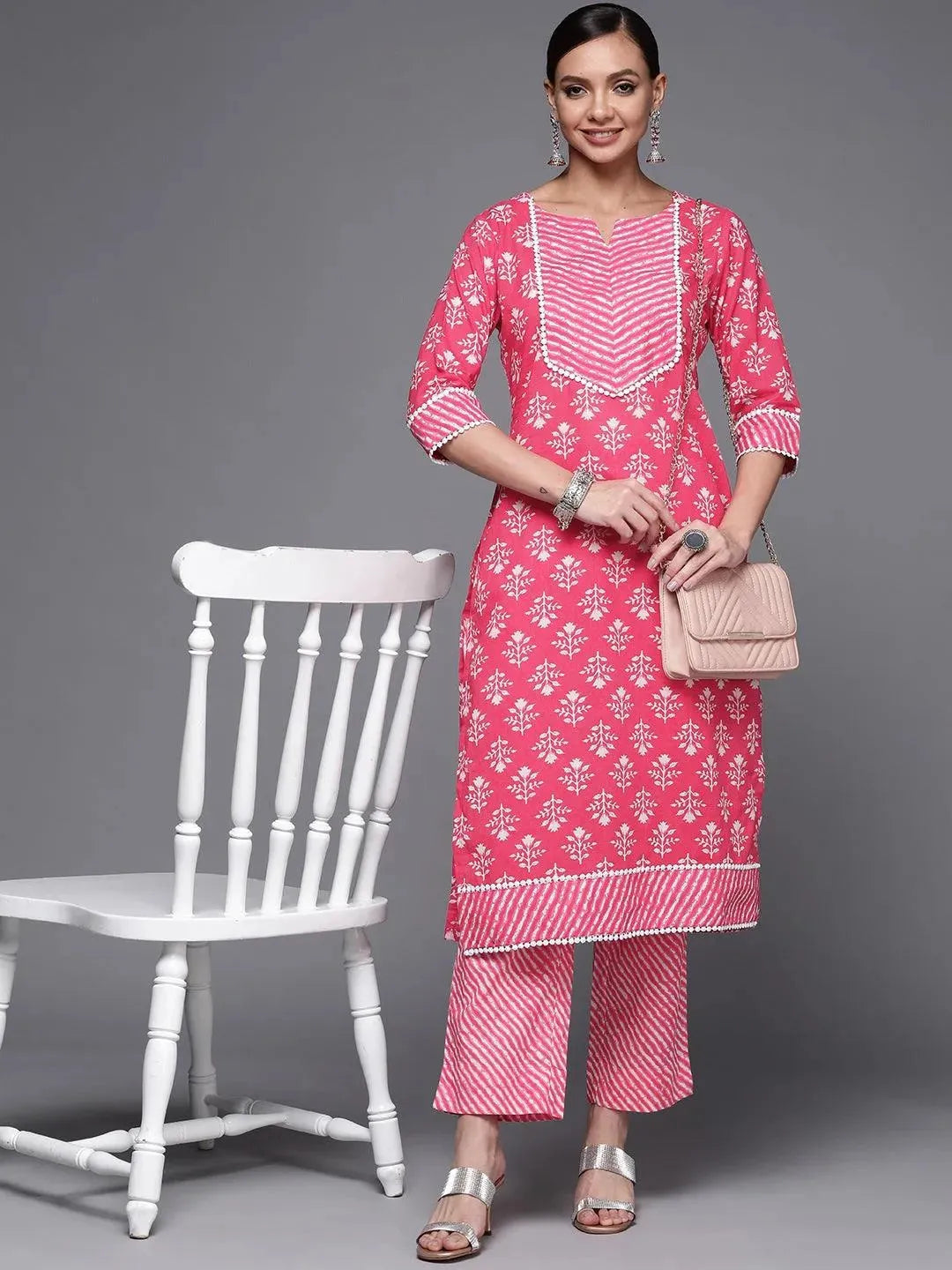 Pink Striped Cotton Trousers - Libas 