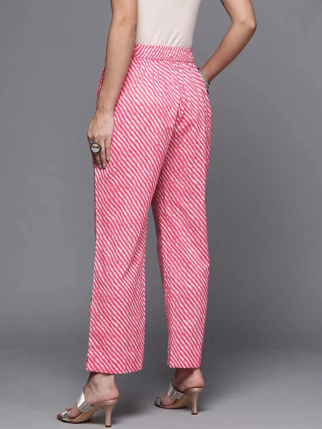 Pink Striped Cotton Trousers - Libas 
