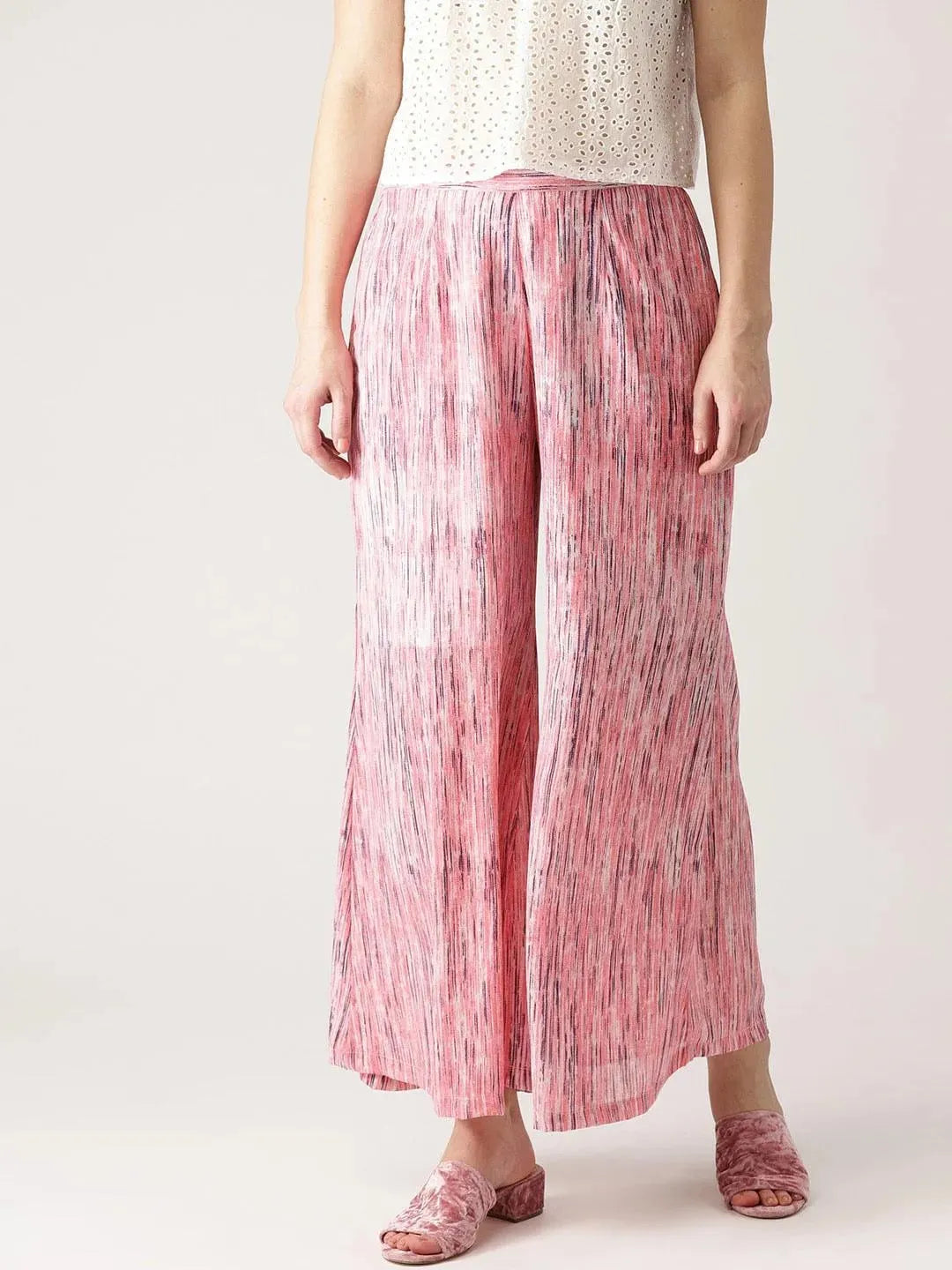 Pink Striped Georgette Palazzos - Libas