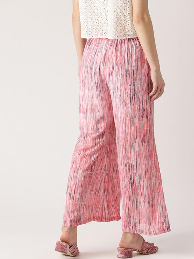 Pink Striped Georgette Palazzos - Libas