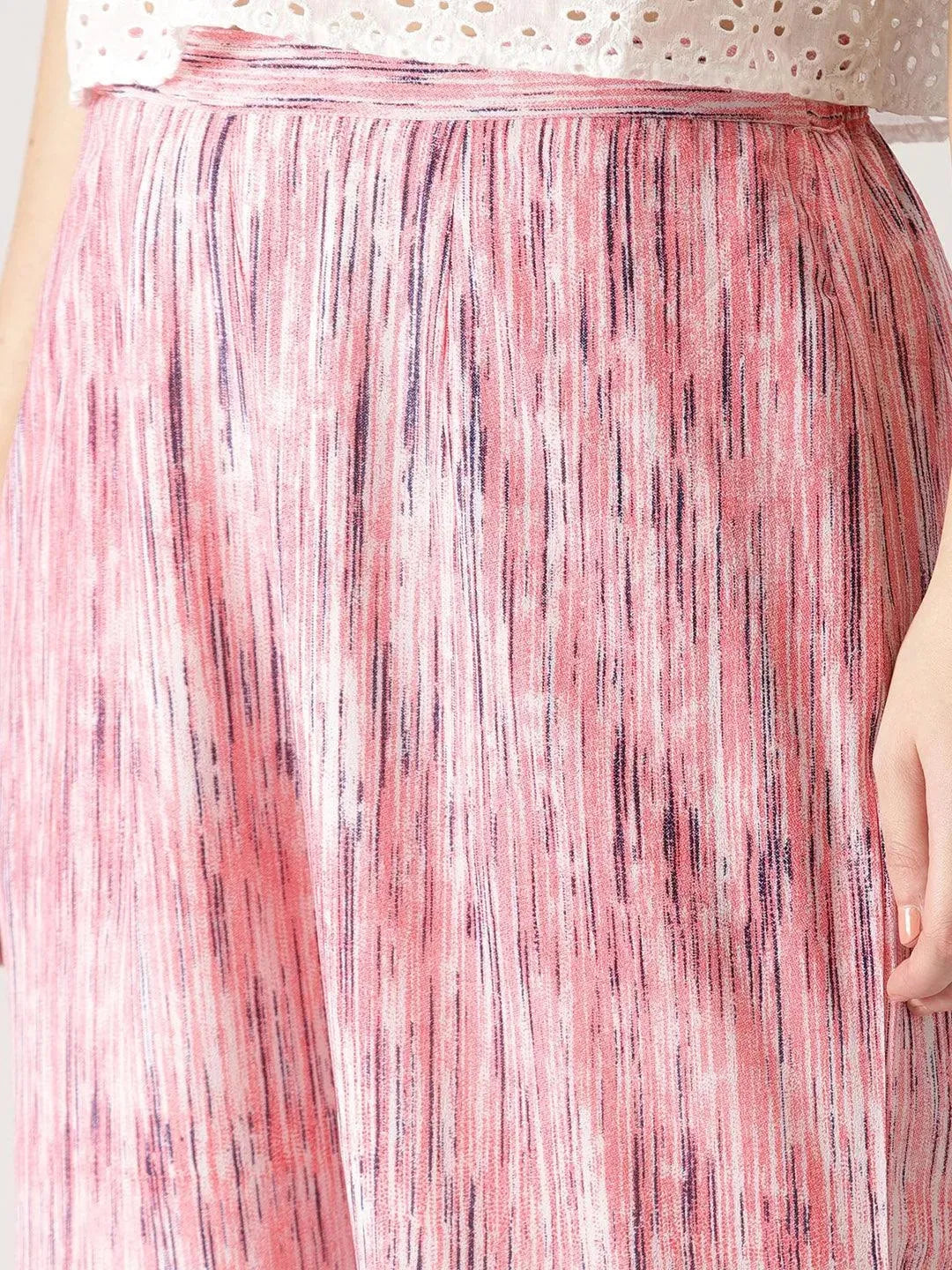 Pink Striped Georgette Palazzos - Libas