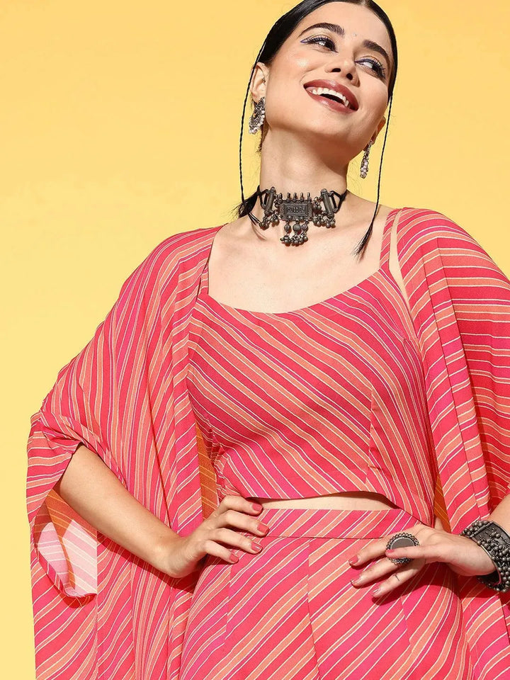 Pink Striped Georgette Co-Ords - Libas