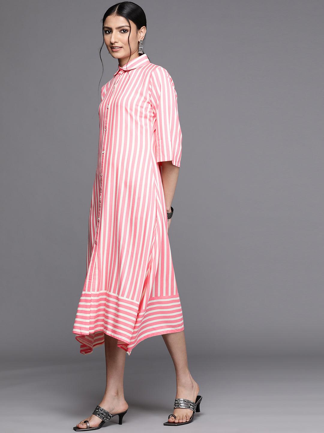 Pink Striped Rayon Dress