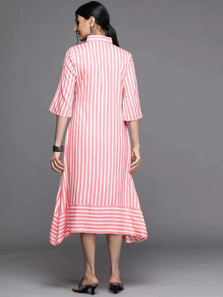 Pink Striped Rayon Dress - Libas