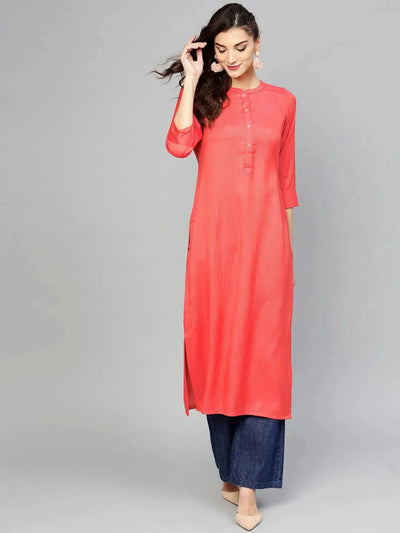 Pink Striped Rayon Kurta - Libas