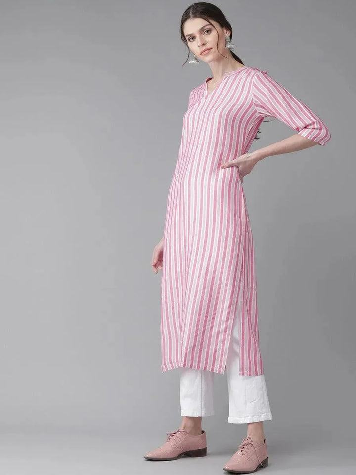 Pink Striped Rayon Kurta - Libas