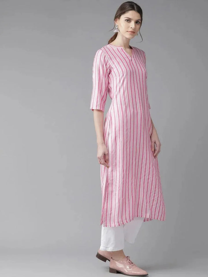 Pink Striped Rayon Kurta - Libas