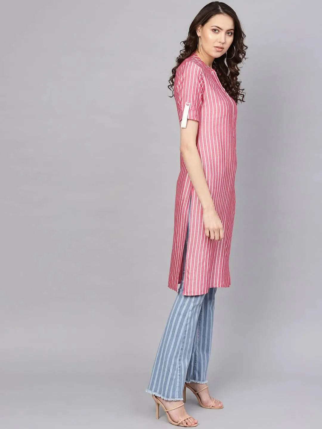 

Buy Pink Striped Rayon Kurta -8633-XS | Libas Ethnic Wear Online