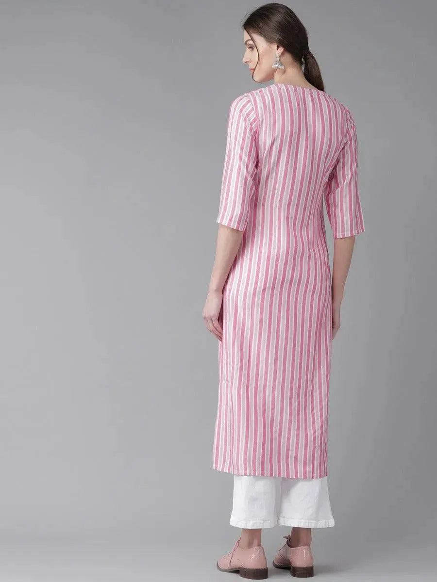 Pink Striped Rayon Kurta - Libas 