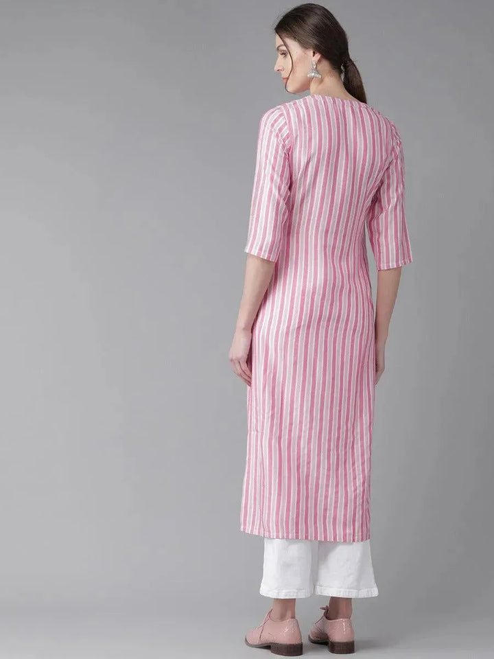 Pink Striped Rayon Kurta - Libas