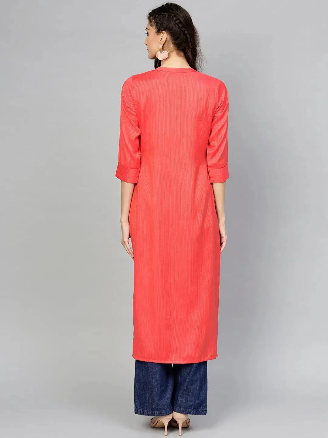 Pink Striped Rayon Kurta - Libas