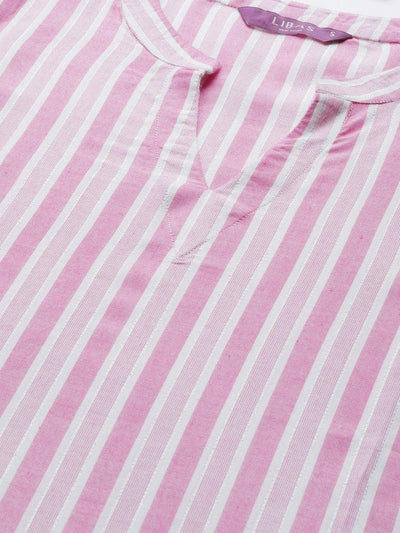 Pink Striped Rayon Kurta - Libas