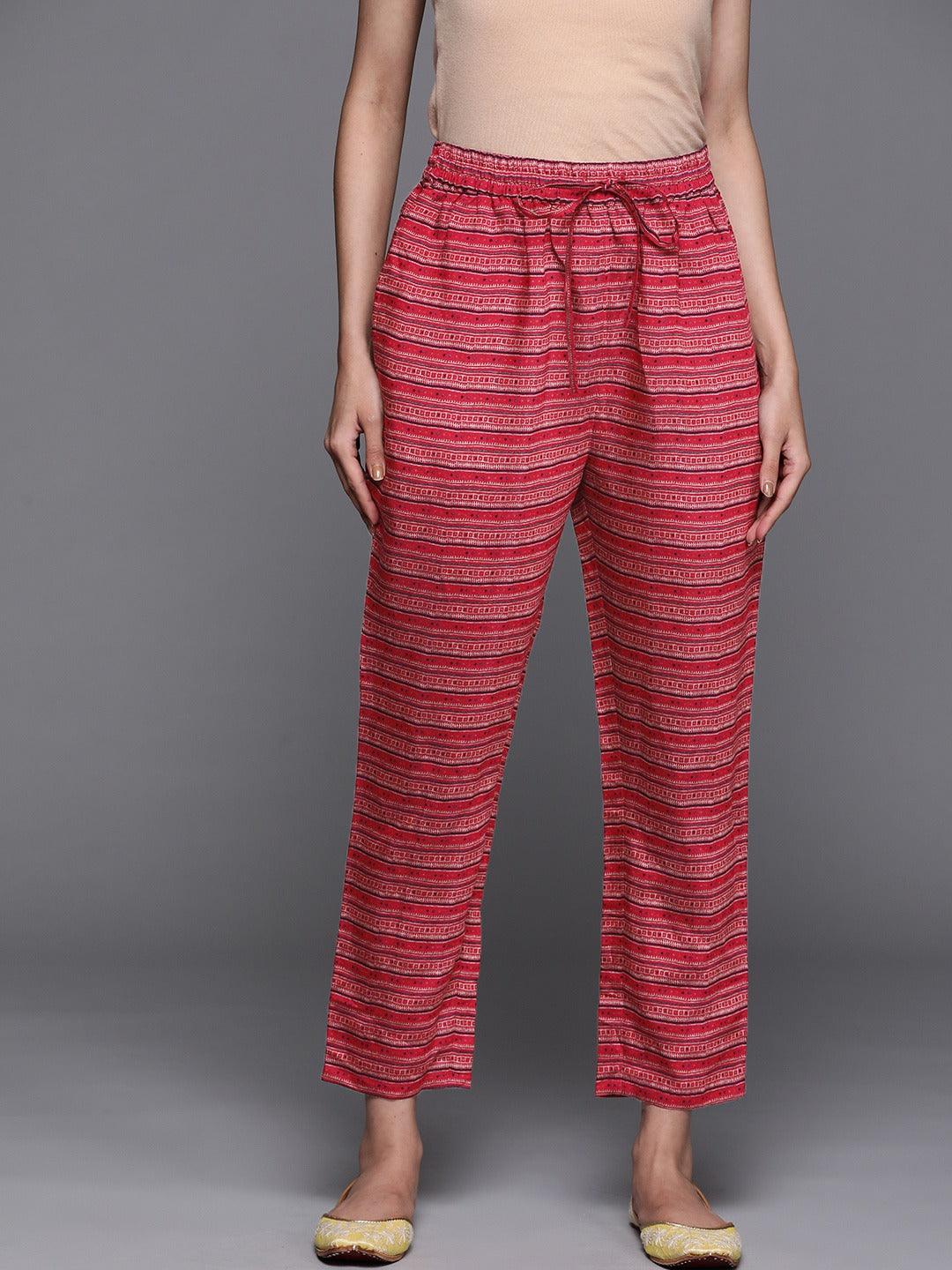 Pink Striped Silk Trousers - Libas