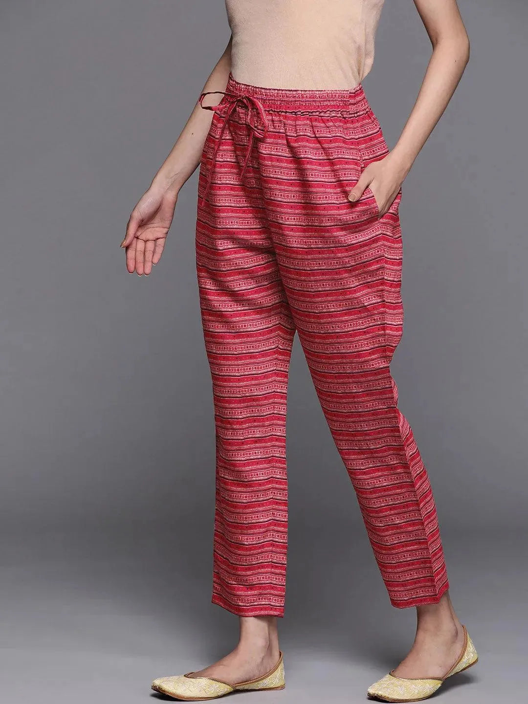 Pink Striped Silk Trousers - Libas 