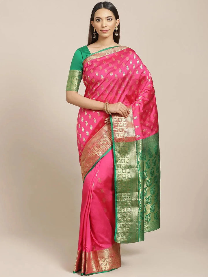 Pink Woven Design Brocade Saree - Libas