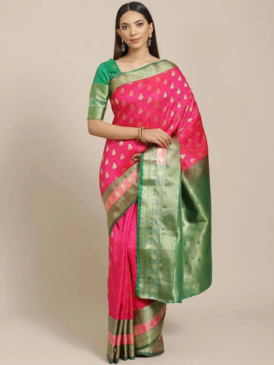 Pink Woven Design Brocade Saree - Libas