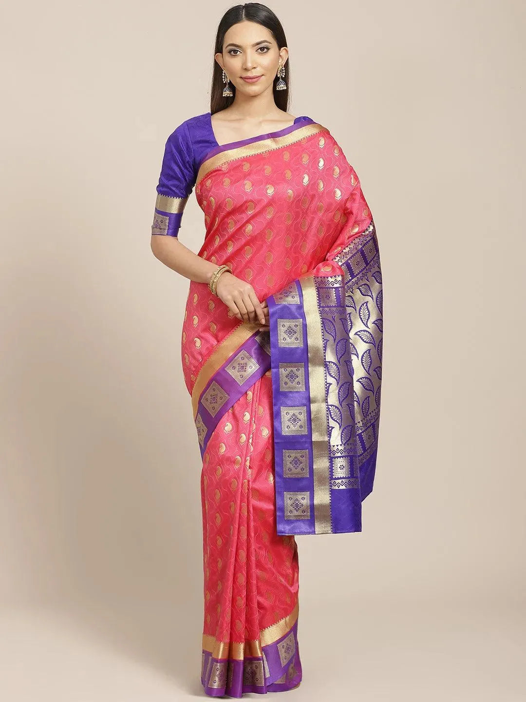 Pink Woven Design Brocade Saree - Libas