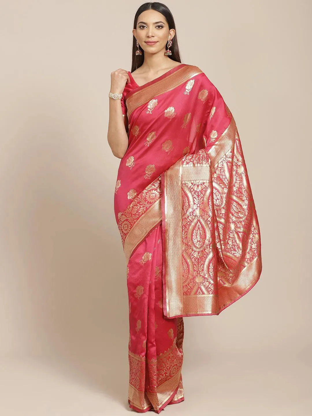 Pink Woven Design Brocade Saree - Libas