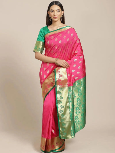 Pink Woven Design Brocade Saree - Libas