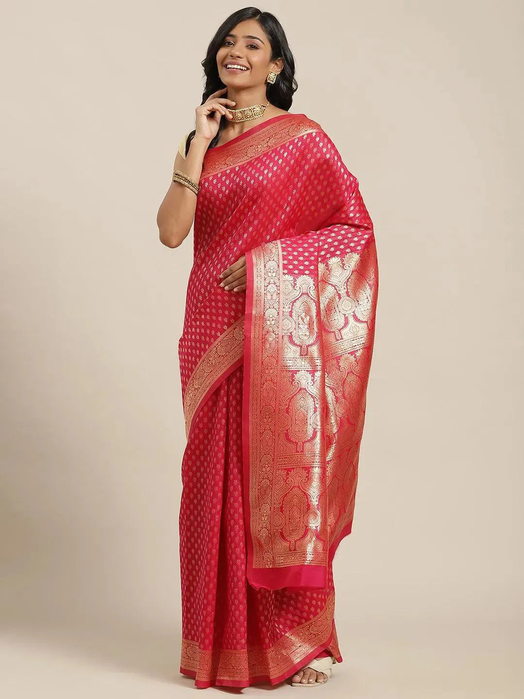 Pink Woven Design Brocade Saree - Libas