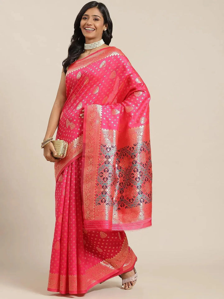 Pink Woven Design Brocade Saree - Libas