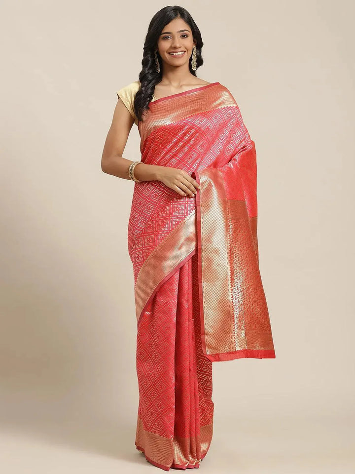 Pink Woven Design Brocade Saree - Libas