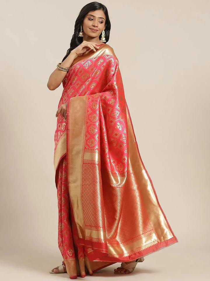 Pink Woven Design Brocade Saree - Libas