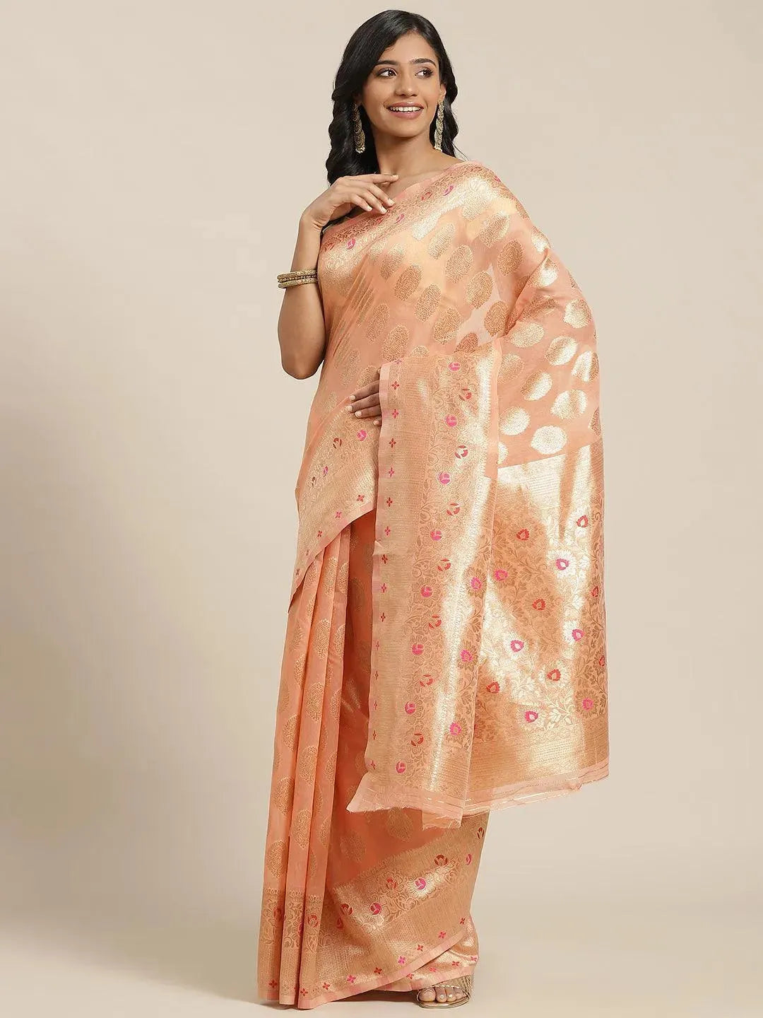 Pink Woven Design Brocade Saree - Libas