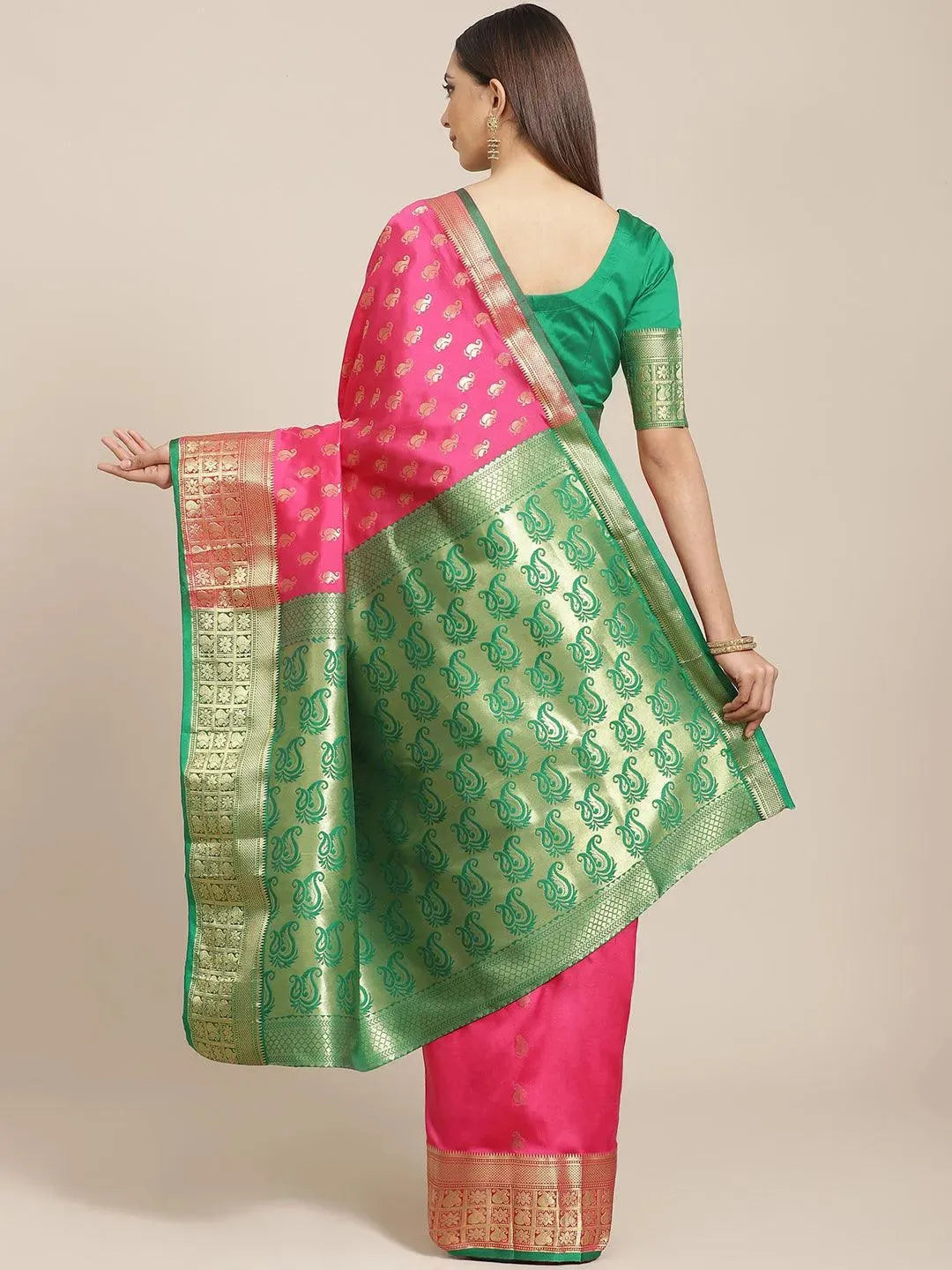 Pink Woven Design Brocade Saree - Libas