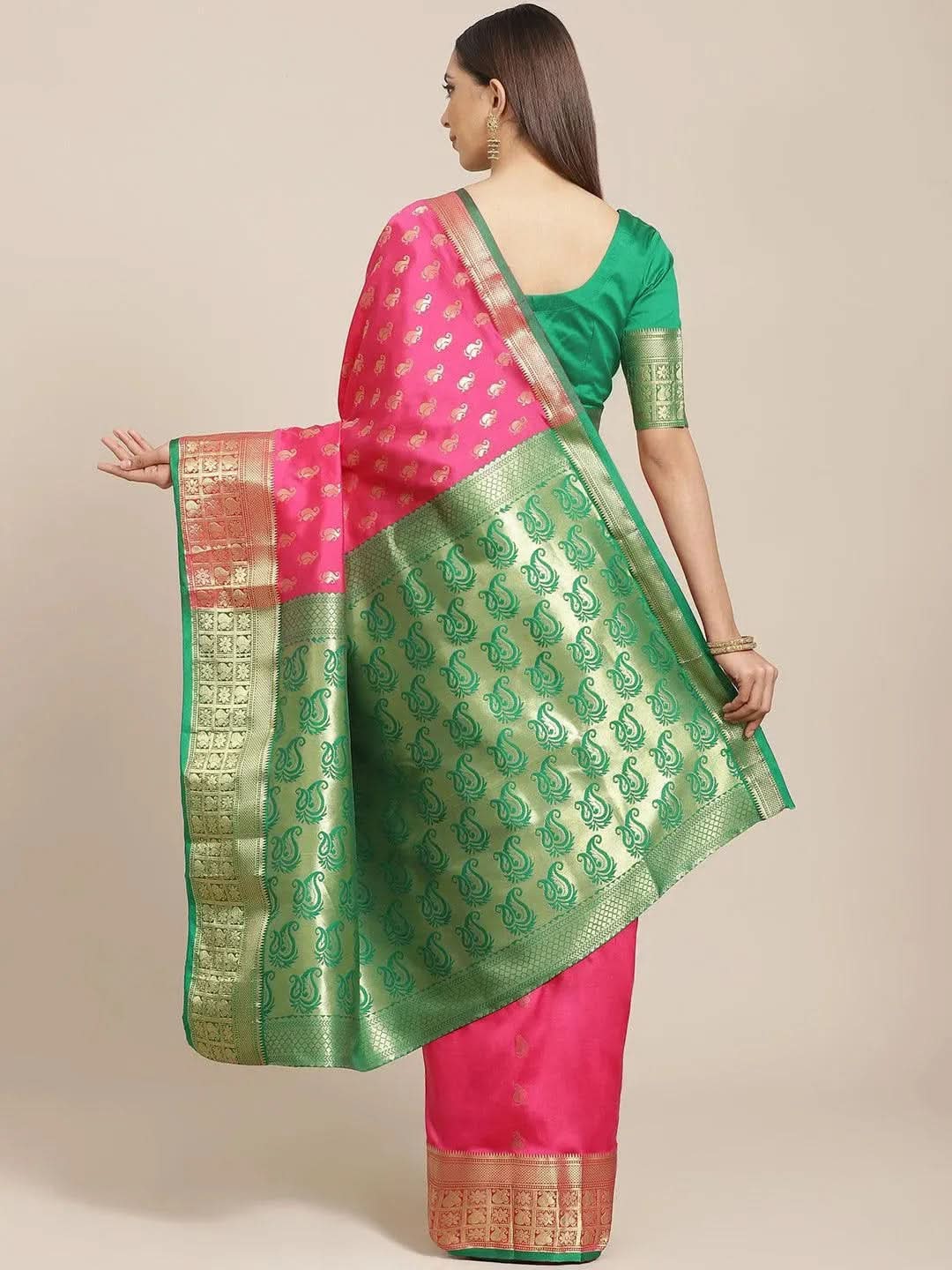 

Pink Woven Design Brocade Saree