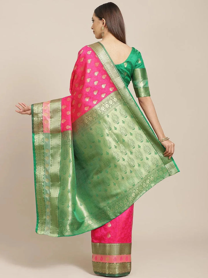 Pink Woven Design Brocade Saree - Libas