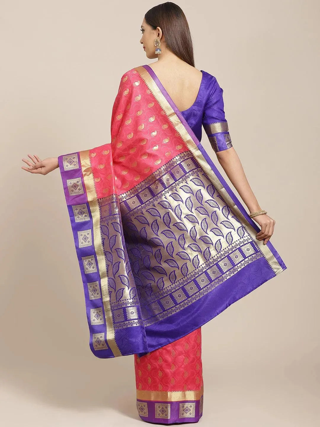 Pink Woven Design Brocade Saree - Libas