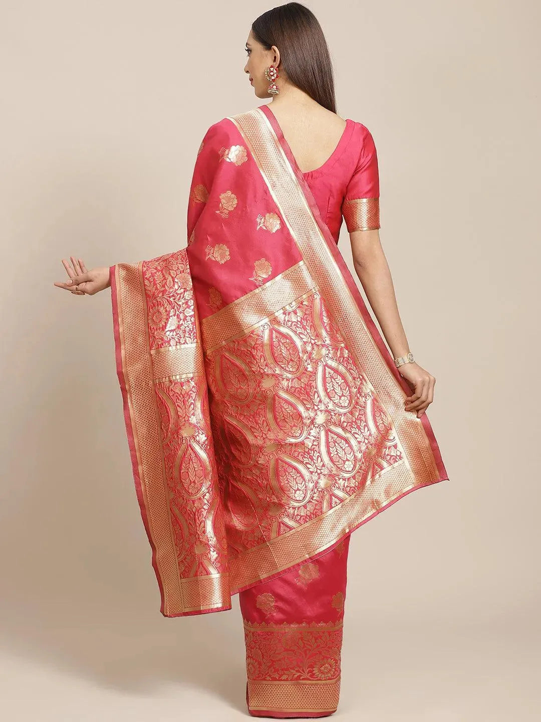 Pink Woven Design Brocade Saree - Libas