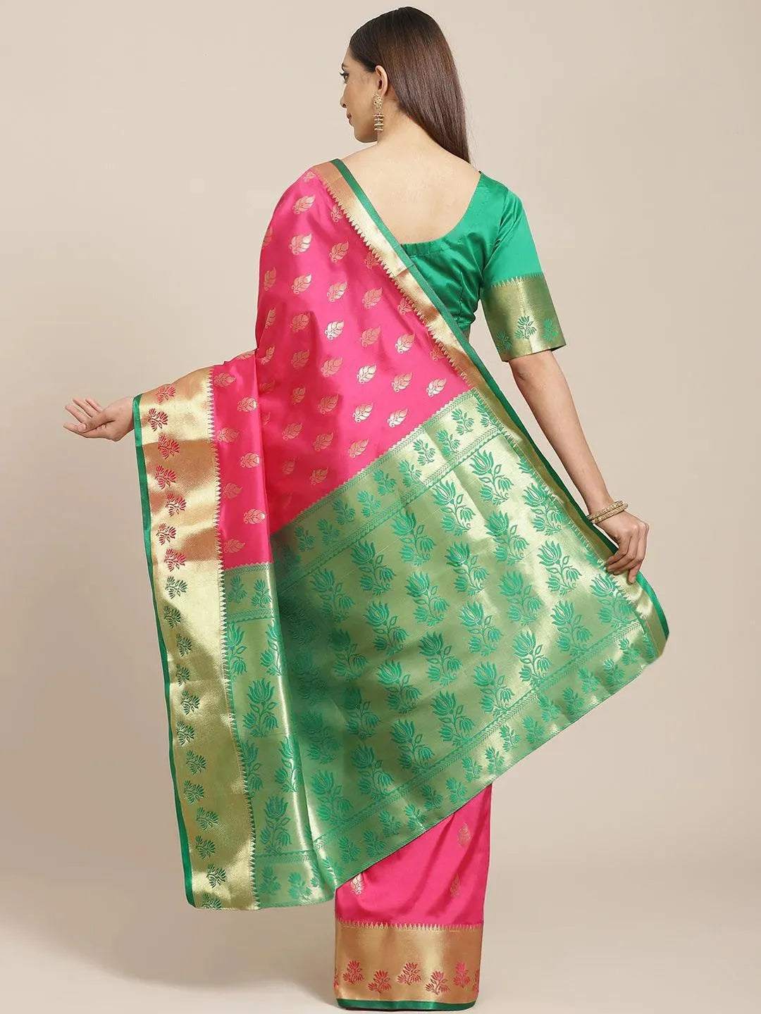 Pink Woven Design Brocade Saree - Libas