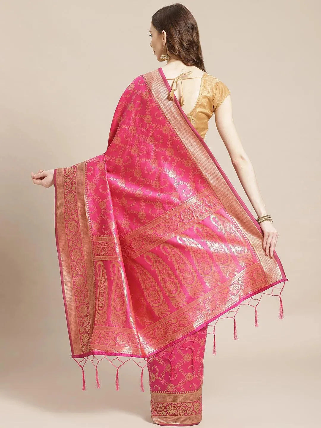 Pink Woven Design Brocade Saree - Libas 