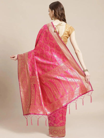 Pink Woven Design Brocade Saree - Libas