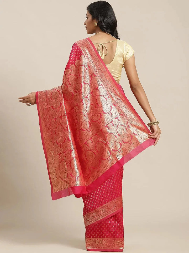 Pink Woven Design Brocade Saree - Libas