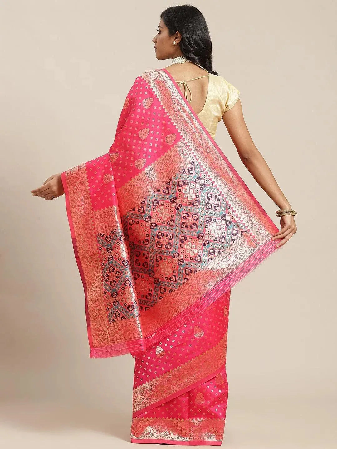 Pink Woven Design Brocade Saree - Libas