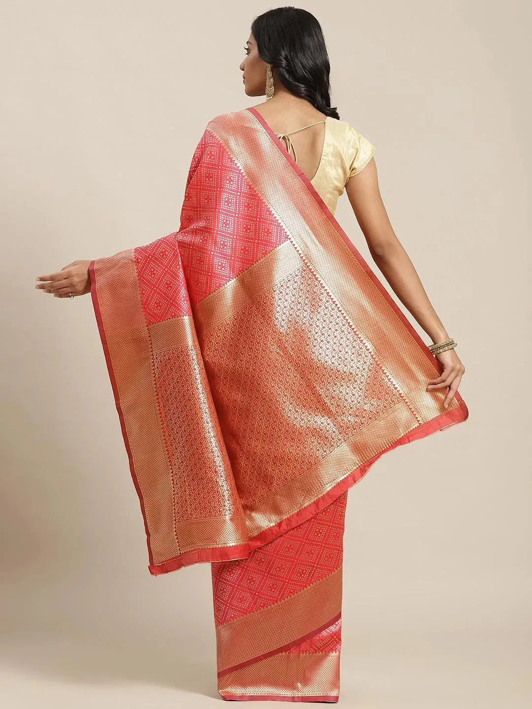 Pink Woven Design Brocade Saree - Libas