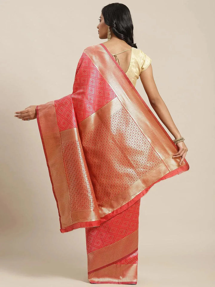 Pink Woven Design Brocade Saree - Libas