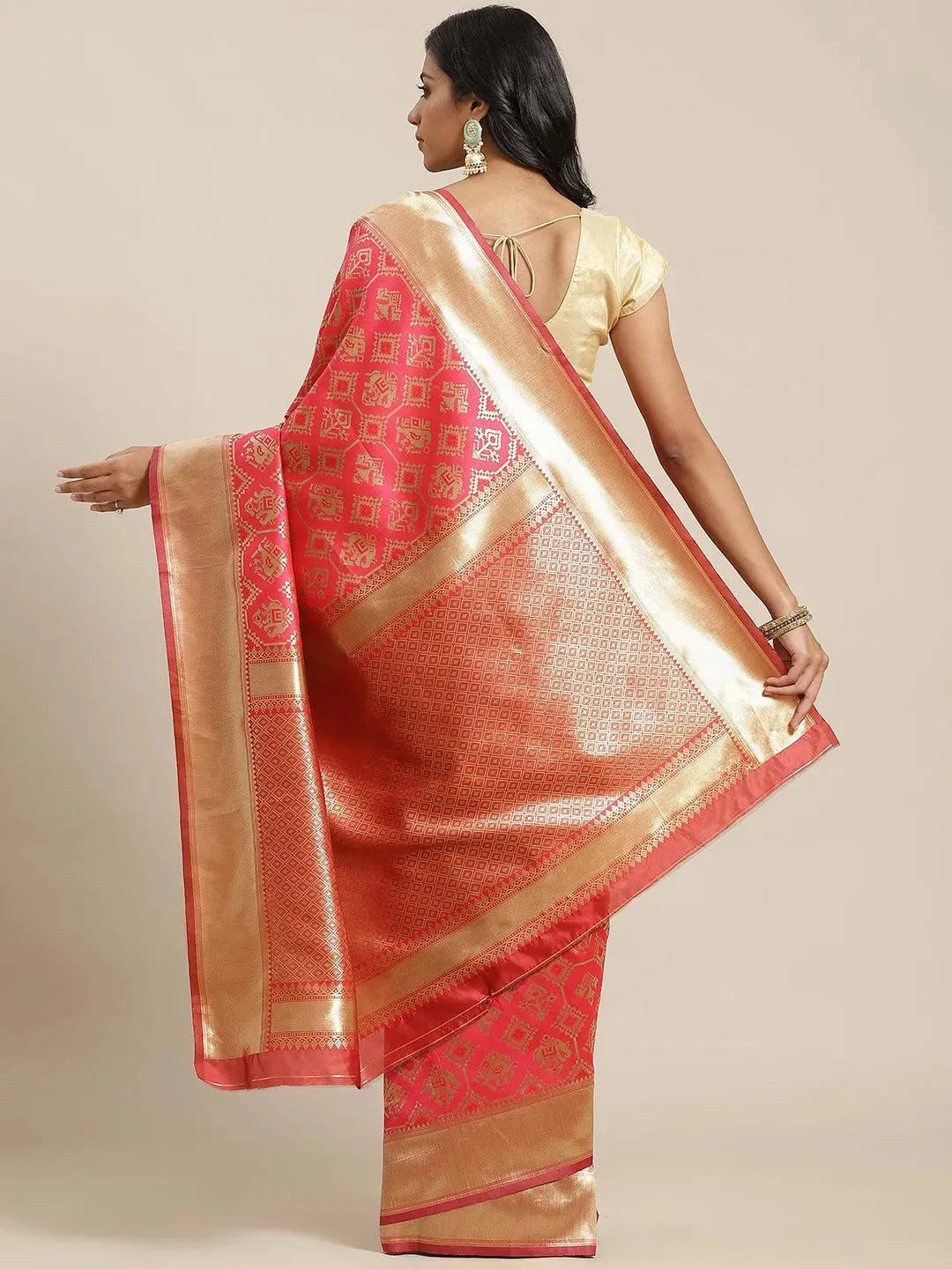 Pink Woven Design Brocade Saree - Libas