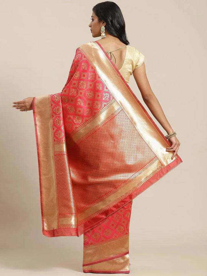 Pink Woven Design Brocade Saree - Libas