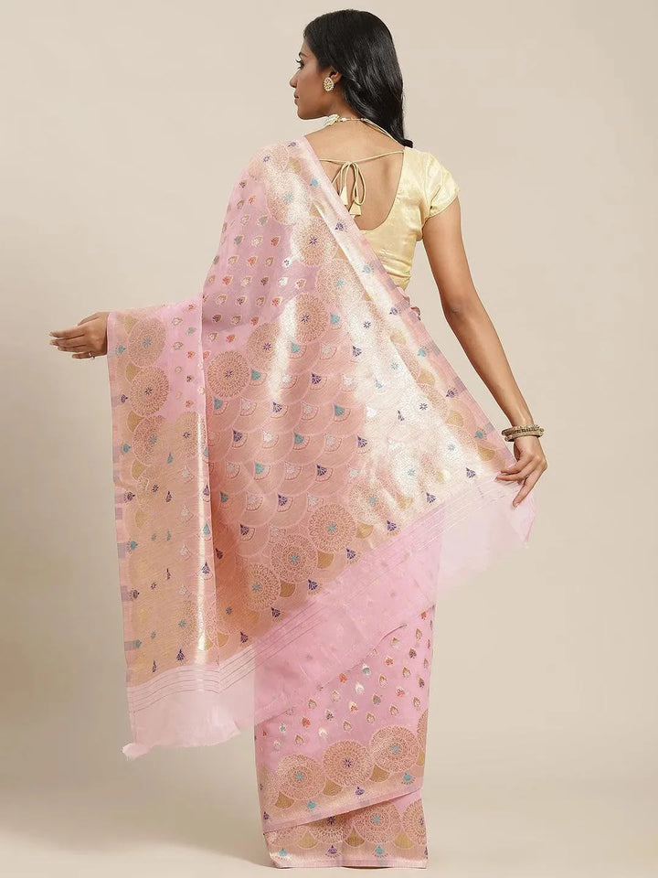 Pink Woven Design Brocade Saree - Libas