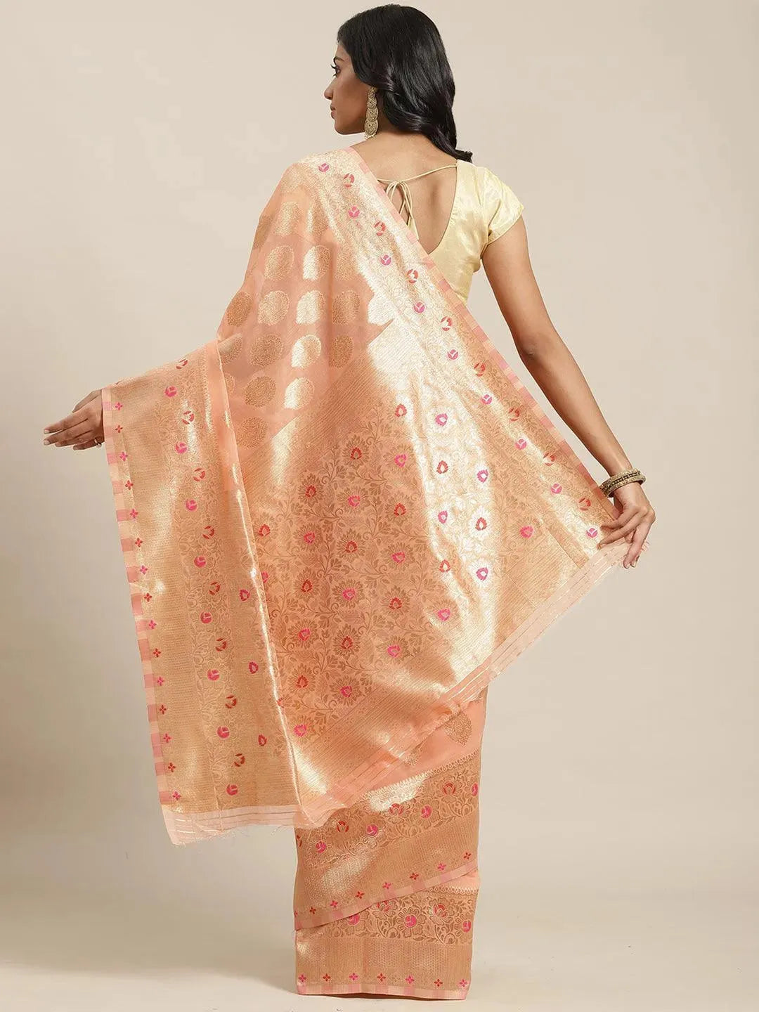 Pink Woven Design Brocade Saree - Libas