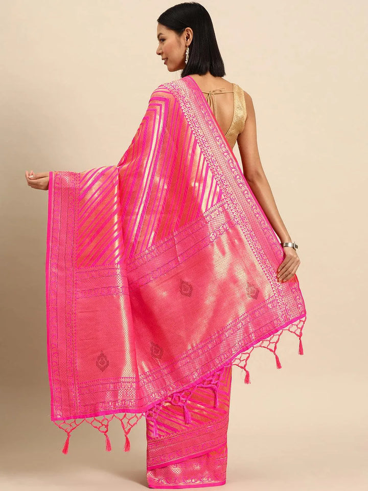 Pink Woven Design Brocade Saree - Libas