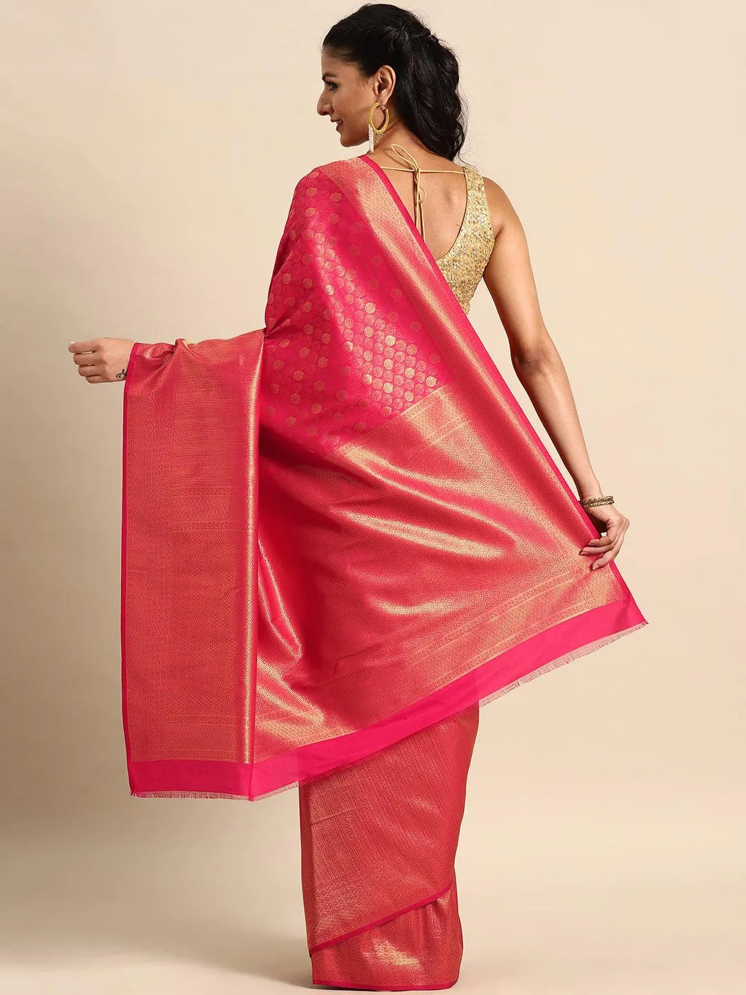Pink Woven Design Brocade Saree - Libas 