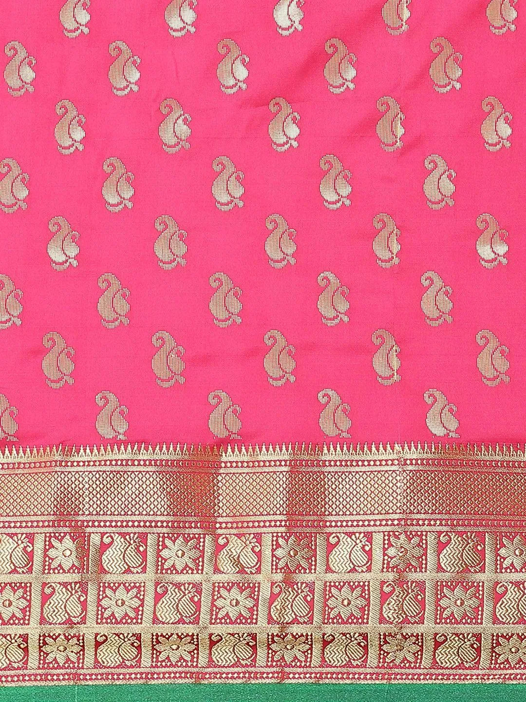 Pink Woven Design Brocade Saree - Libas