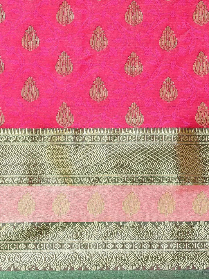Pink Woven Design Brocade Saree - Libas
